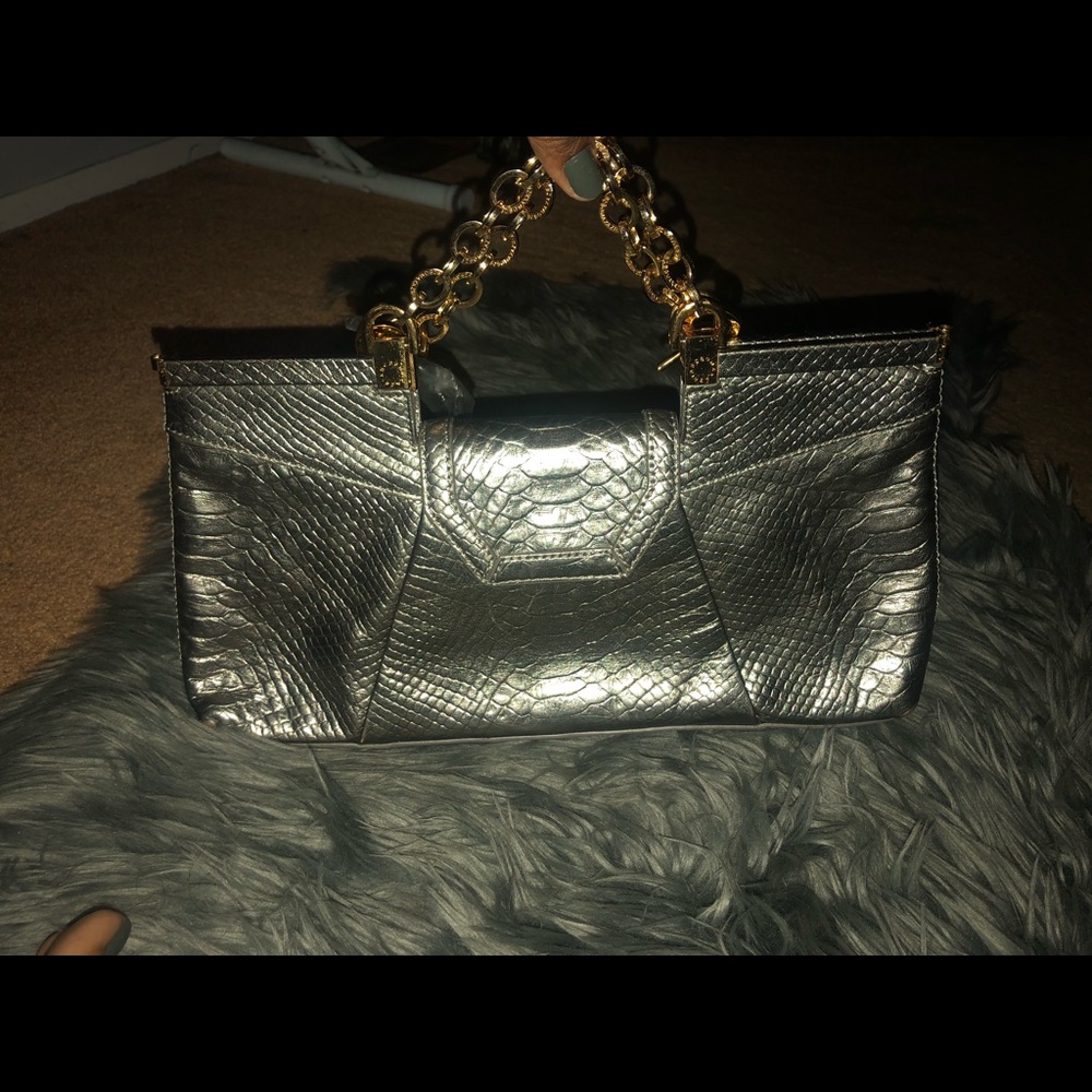 BCBGMAXAzria Pewter and gold snakeskin Handbag